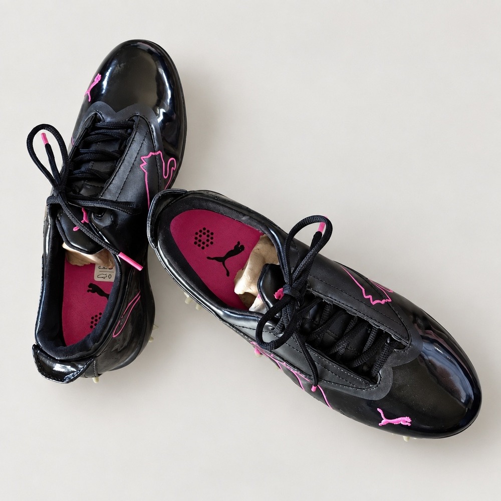 PUMA Women's Golf Shoes Black Hot Pink Spiked Cleats Size 8.5 NWOT